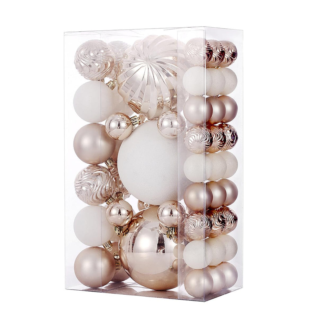 Christmas Ball Ornaments for Xmas Decorations,50 pcs Christmas Extra Large Tree Shatterproof Ornaments-Champagne (Combo of 5 Style in 3 Sizes)