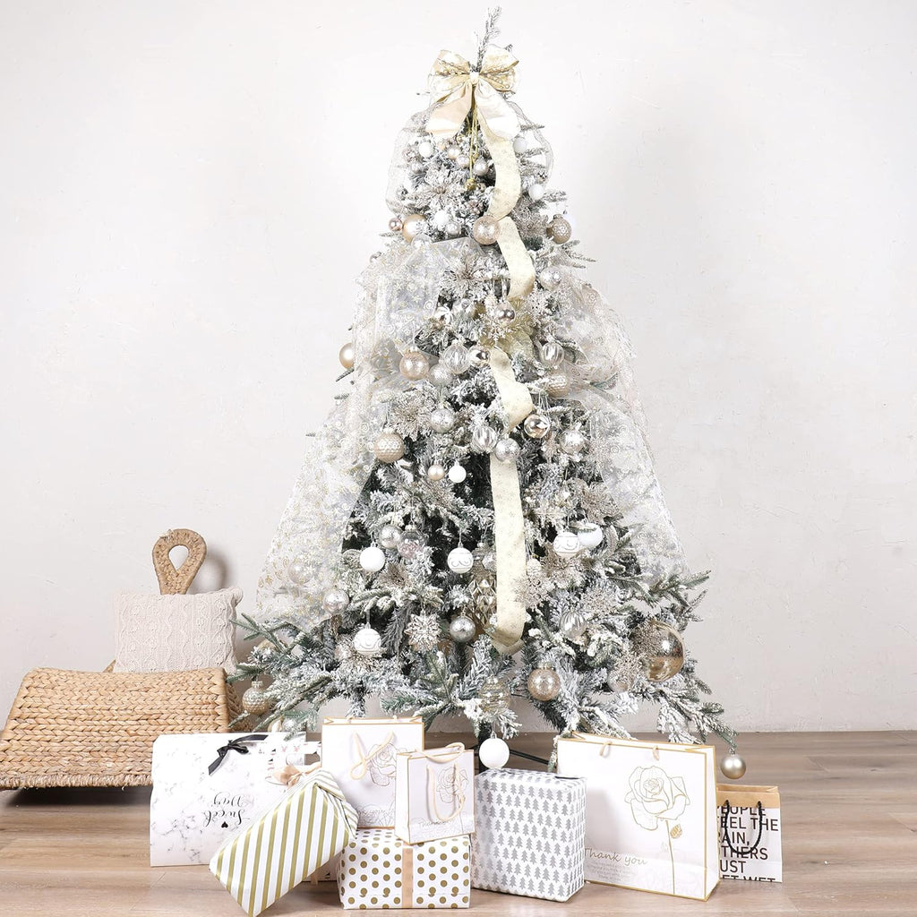 100-Pack Various Shatterproof Christmas Balls, Christmas Decorative Ball Ornaments for Xmas Tree- Champagne Gold-643459441231