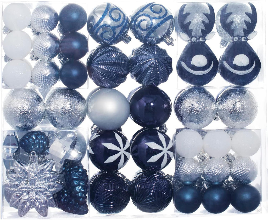 100 Pack Christmas Ball Ornaments,Navy Blue and White Plastic Christmas Balls Shatterproof Christmas Tree Decorations in Indoor,Holiday Xmas Tree Decor Hanging Baubles Balls-601968800604