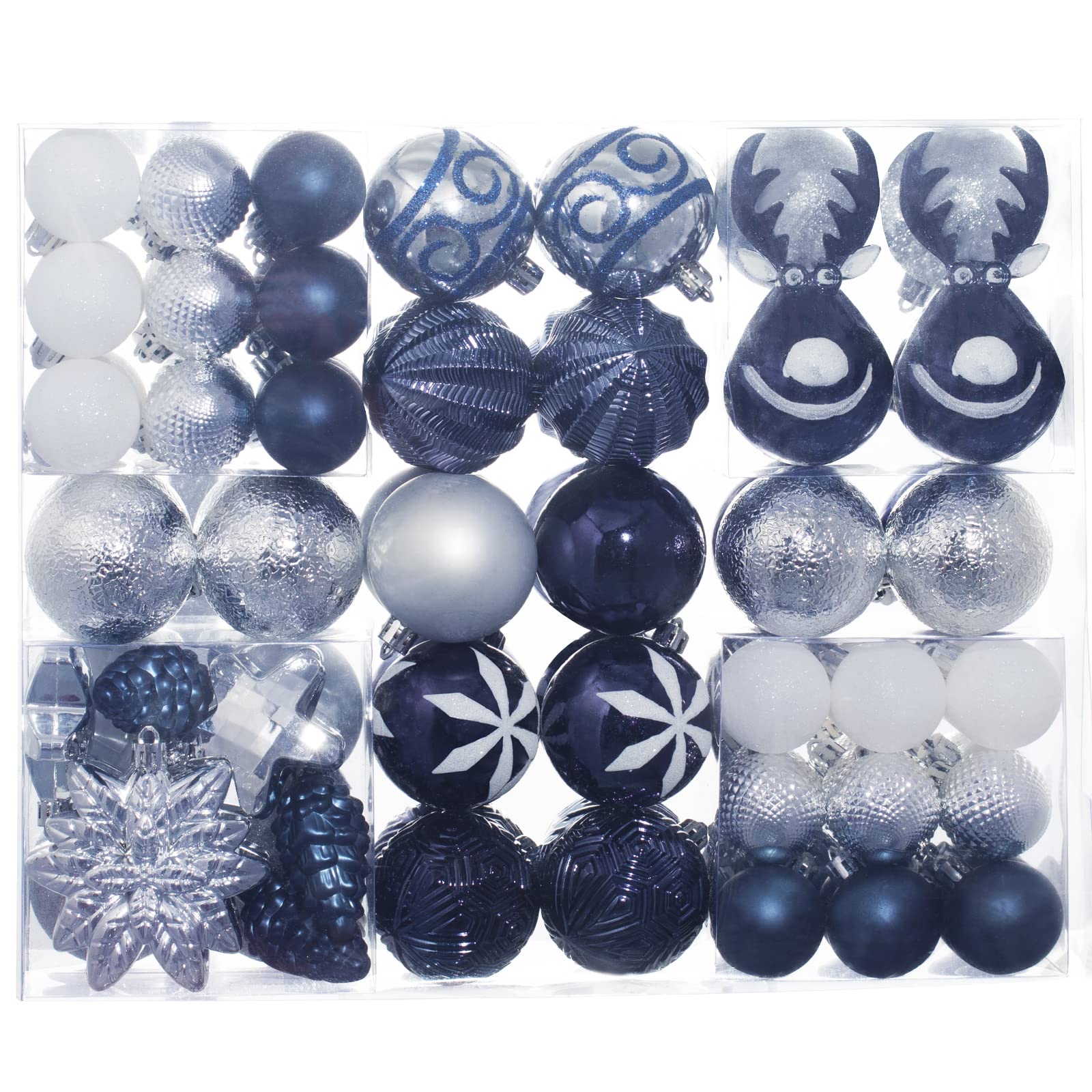 100 Pack Christmas Ball Ornaments,Navy Blue and White Plastic Christmas Balls Shatterproof Christmas Tree Decorations in Indoor,Holiday Xmas Tree Decor Hanging Baubles Balls-601968800604