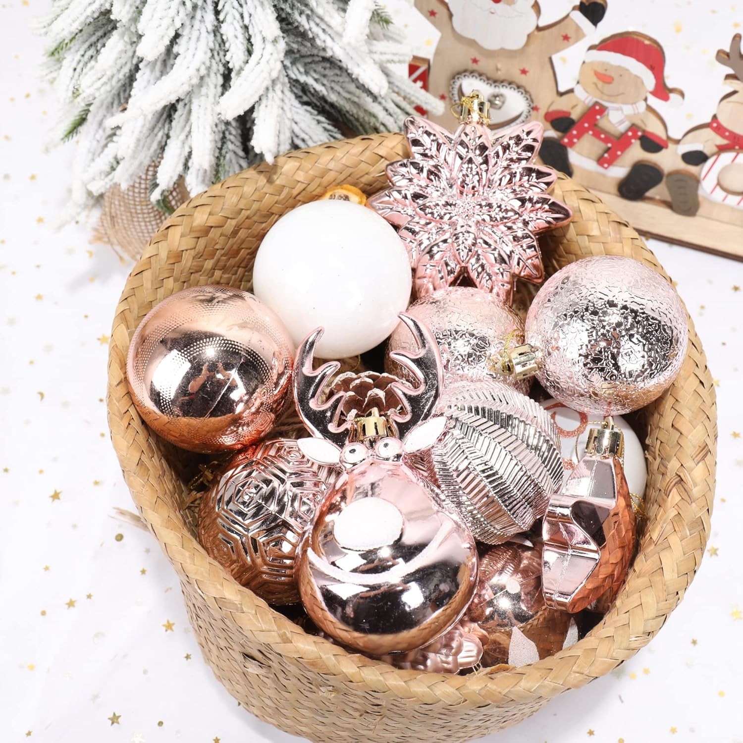 100-Pack Various Shatterproof Christmas Balls, Christmas Decorative Ball Ornaments for Xmas Tree- Rose Gold-601968802530