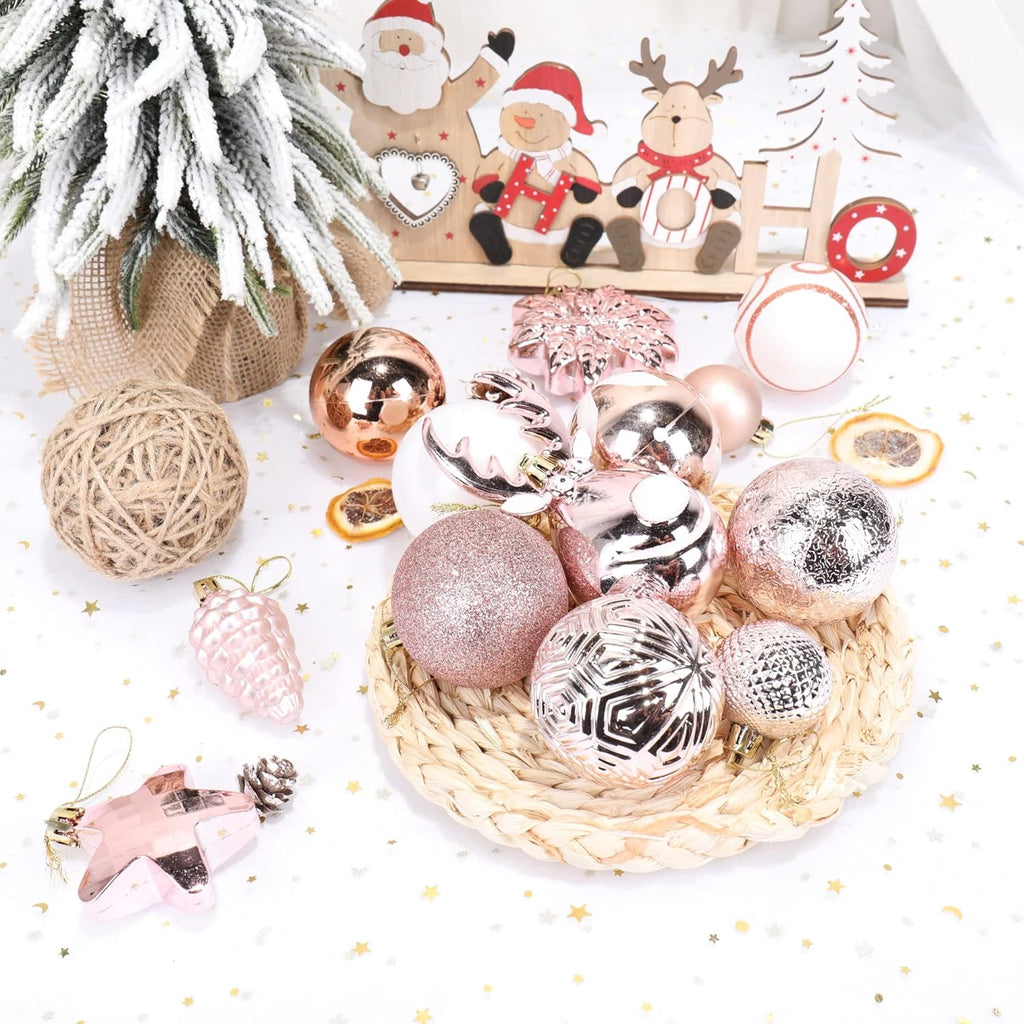 100-Pack Various Shatterproof Christmas Balls, Christmas Decorative Ball Ornaments for Xmas Tree- Rose Gold-601968802530