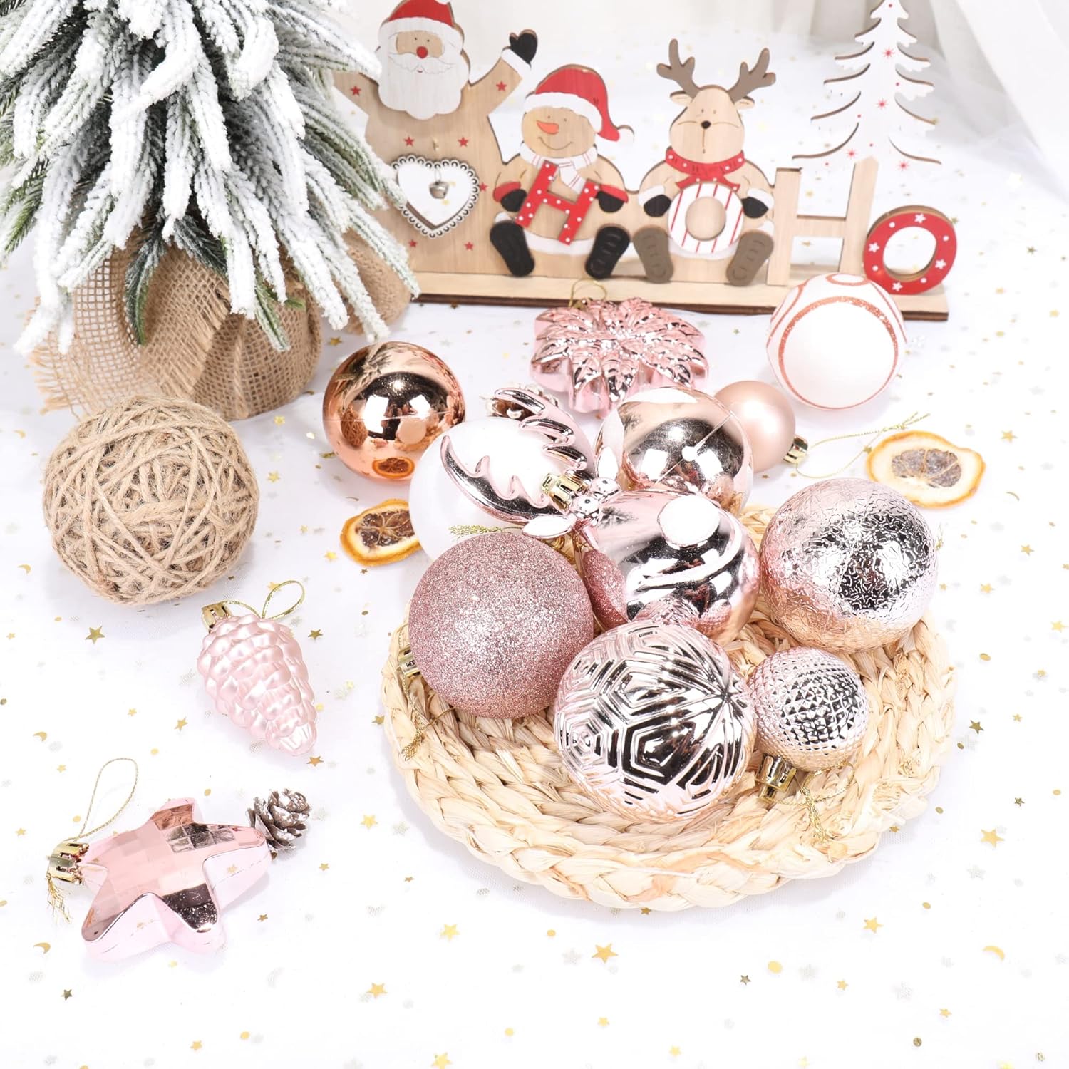 100-Pack Various Shatterproof Christmas Balls, Christmas Decorative Ball Ornaments for Xmas Tree- Rose Gold-601968802530
