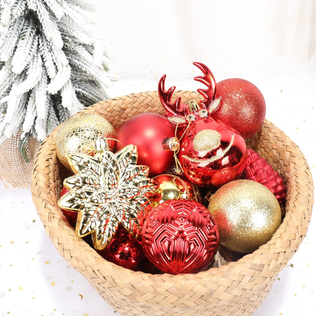 100-Pack Various Shatterproof Christmas Balls, Christmas Decorative Ball Ornaments for Xmas Tree- Red & Gold-0601968802547