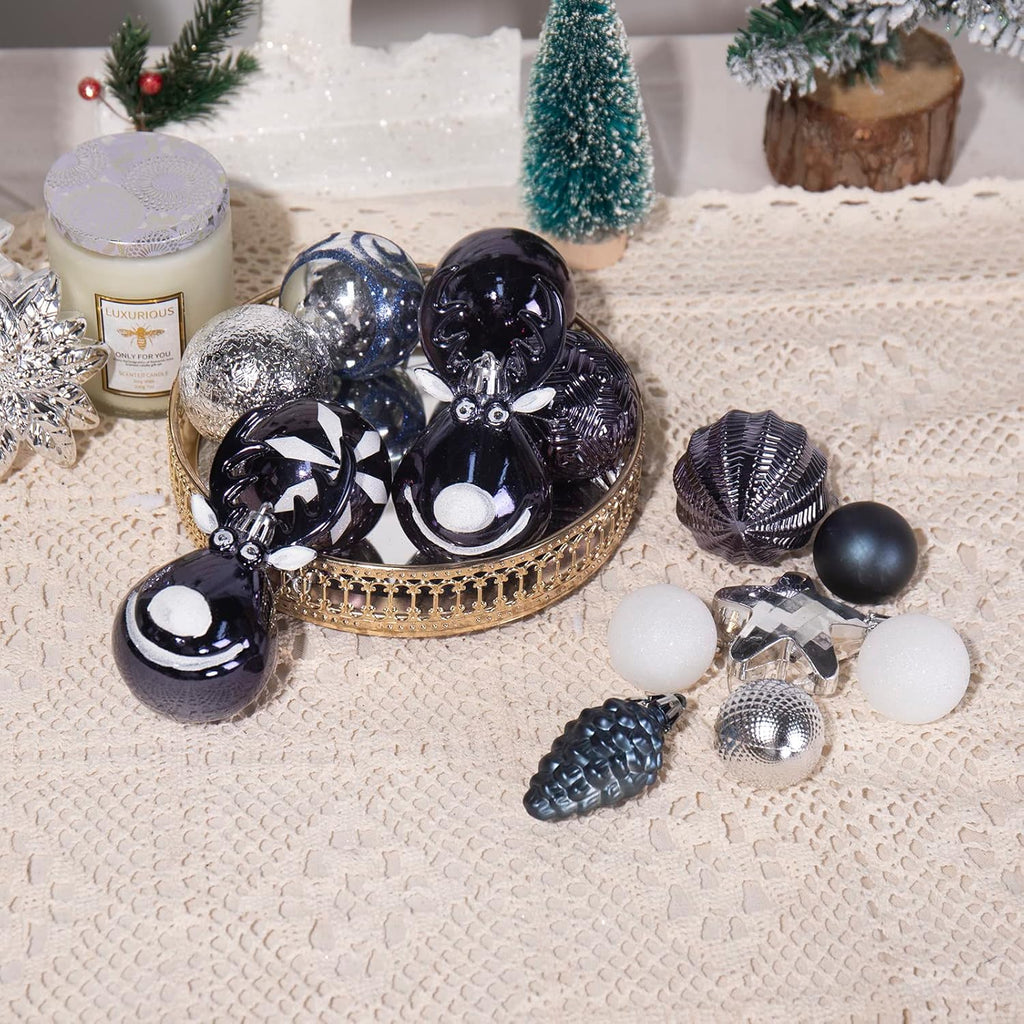 100 Pack Christmas Ball Ornaments,Navy Blue and White Plastic Christmas Balls Shatterproof Christmas Tree Decorations in Indoor,Holiday Xmas Tree Decor Hanging Baubles Balls-601968800604