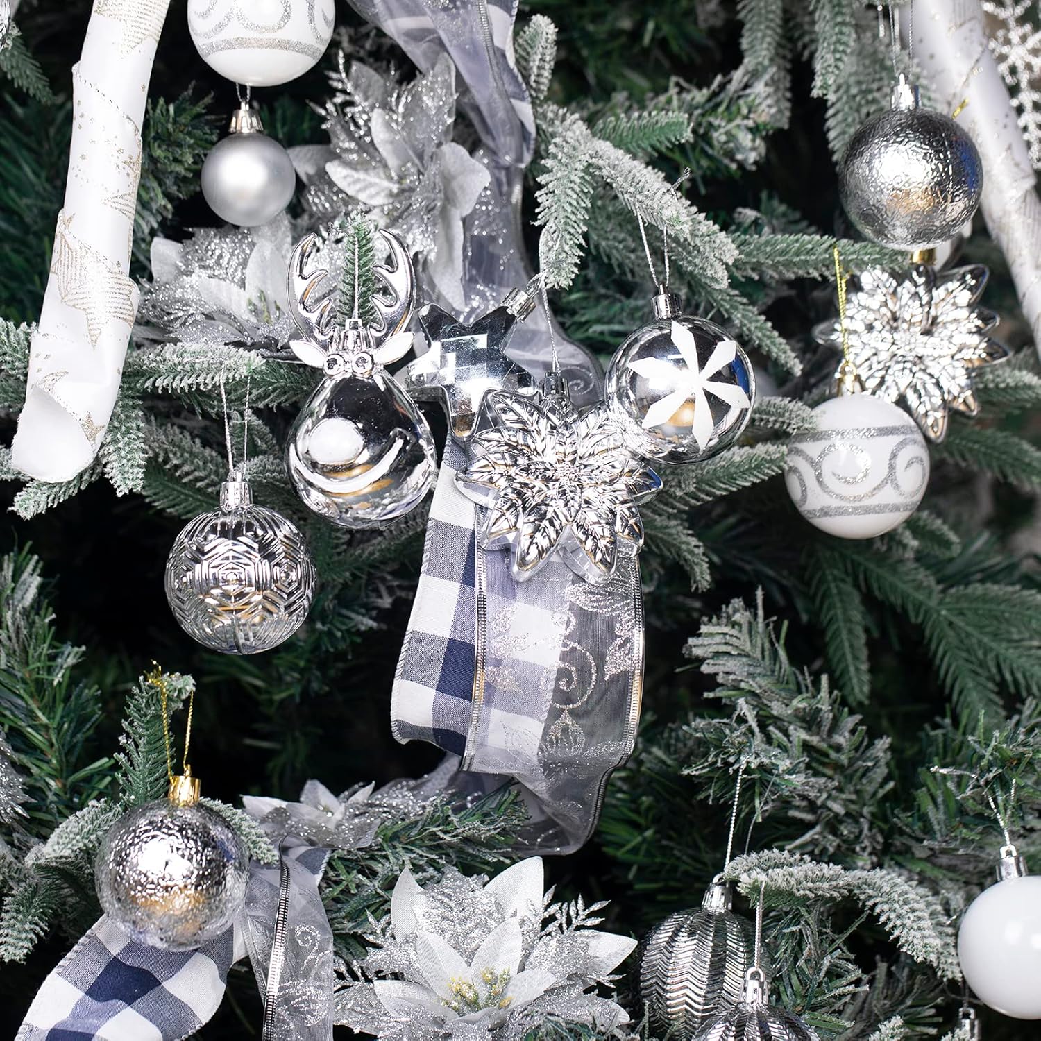 100 Pack Christmas Ball Ornaments,Silver and White Plastic Christmas Balls Shatterproof Christmas Tree Decorations in Indoor,Holiday Xmas Tree Decor Hanging Baubles Balls-601968800574