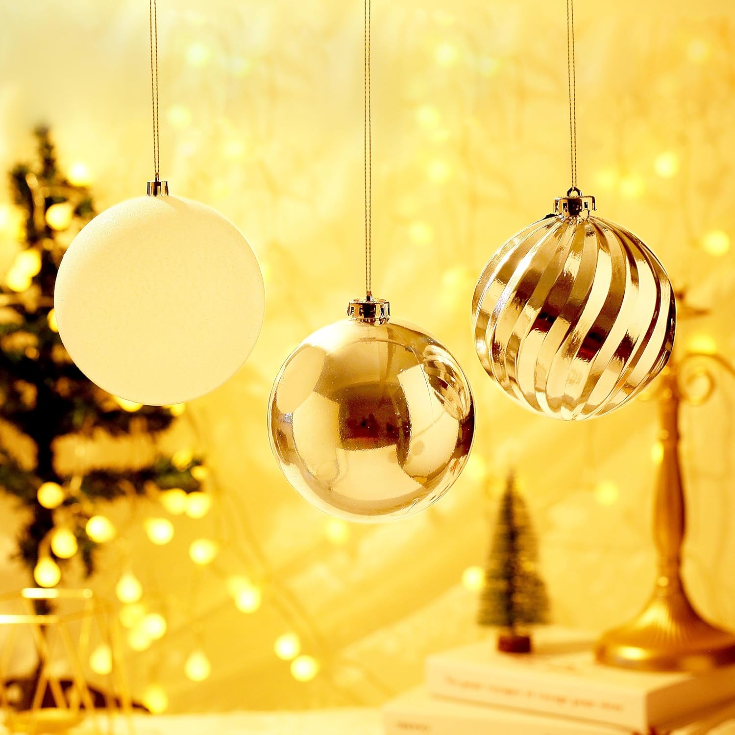 Christmas Ball Ornaments for Xmas Decorations,50 pcs Christmas Extra Large Tree Shatterproof Ornaments-Champagne (Combo of 5 Style in 3 Sizes)