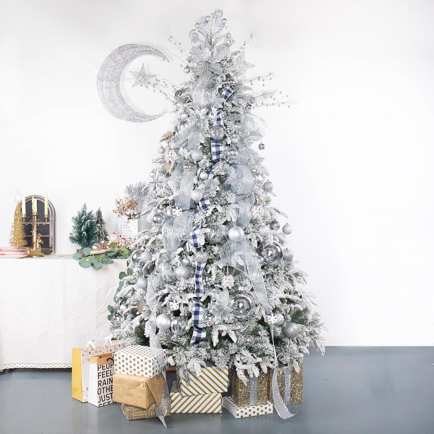 100 Pack Christmas Ball Ornaments,Silver and White Plastic Christmas Balls Shatterproof Christmas Tree Decorations in Indoor,Holiday Xmas Tree Decor Hanging Baubles Balls-601968800574