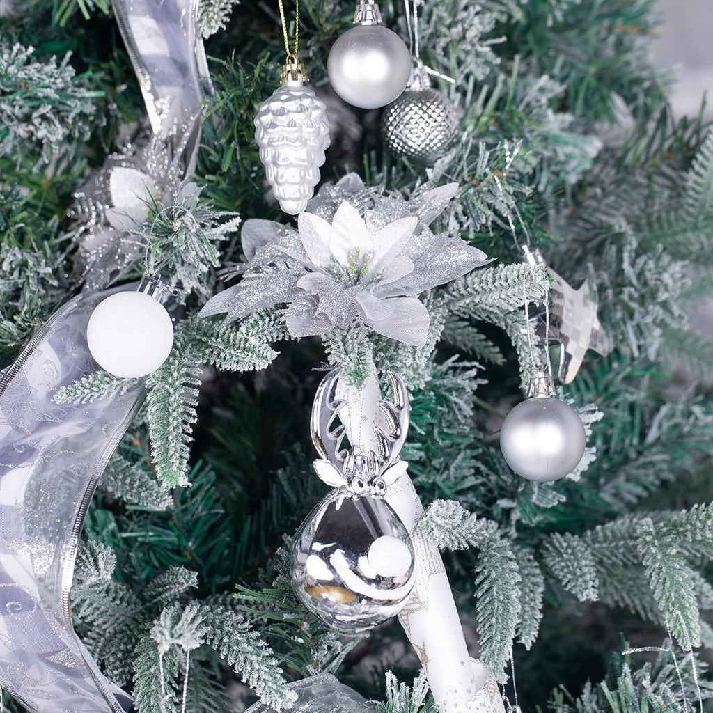 100 Pack Christmas Ball Ornaments,Silver and White Plastic Christmas Balls Shatterproof Christmas Tree Decorations in Indoor,Holiday Xmas Tree Decor Hanging Baubles Balls-601968800574