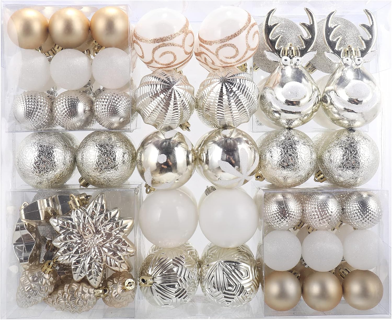 100-Pack Various Shatterproof Christmas Balls, Christmas Decorative Ball Ornaments for Xmas Tree- Champagne Gold-643459441231