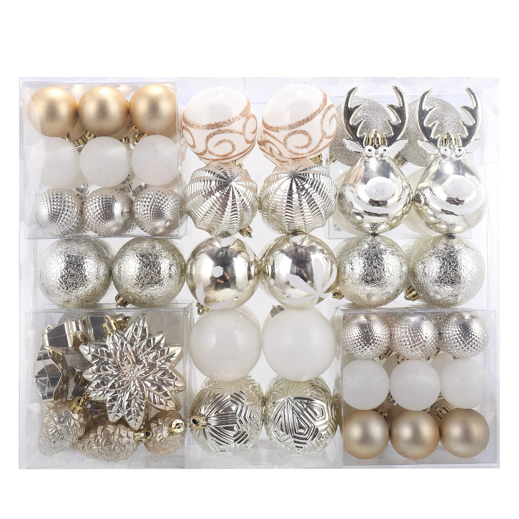 100-Pack Various Shatterproof Christmas Balls, Christmas Decorative Ball Ornaments for Xmas Tree- Champagne Gold-643459441231