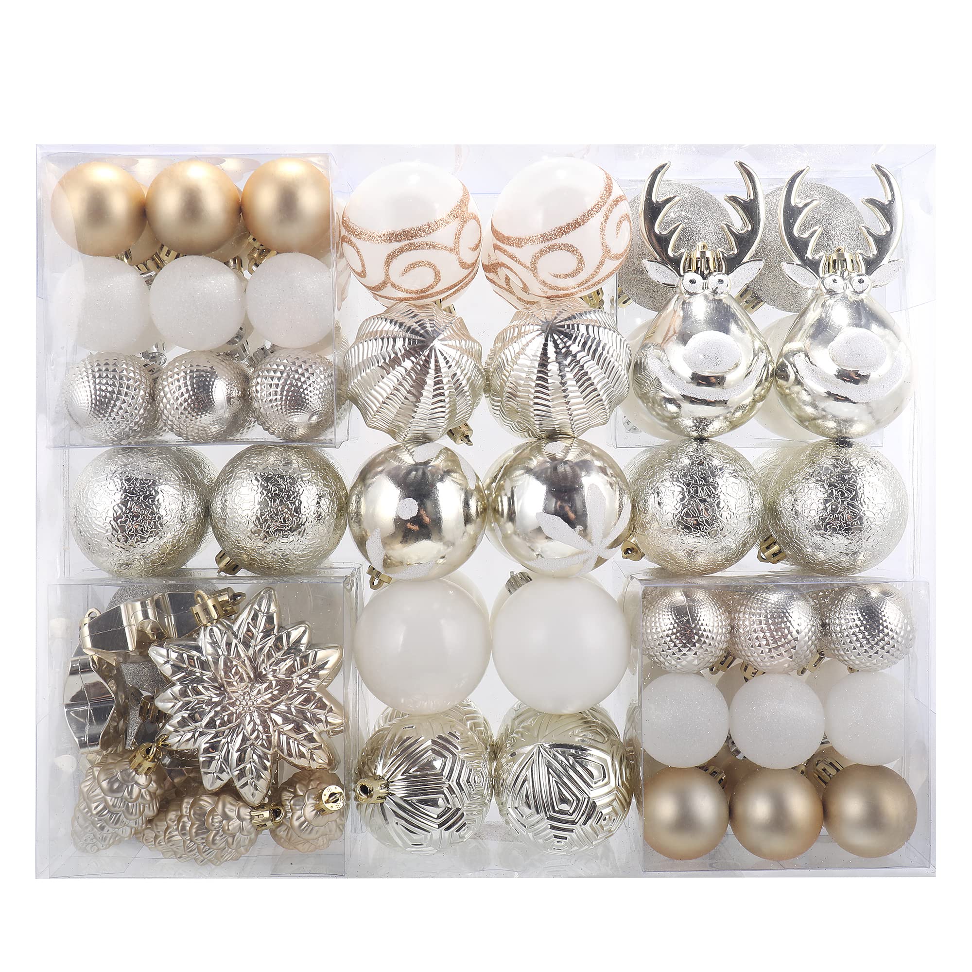 100-Pack Various Shatterproof Christmas Balls, Christmas Decorative Ball Ornaments for Xmas Tree- Champagne Gold-643459441231