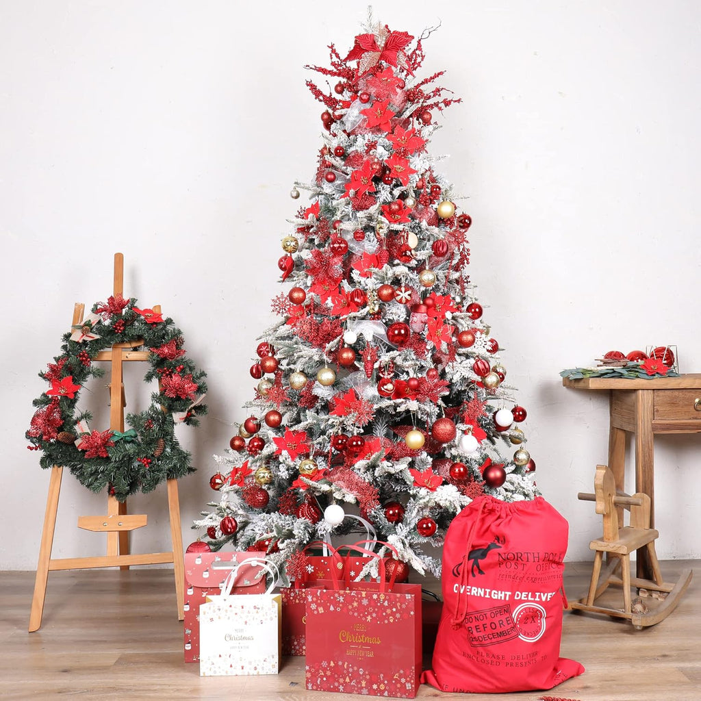 100-Pack Various Shatterproof Christmas Balls, Christmas Decorative Ball Ornaments for Xmas Tree- Red & Gold-0601968802547