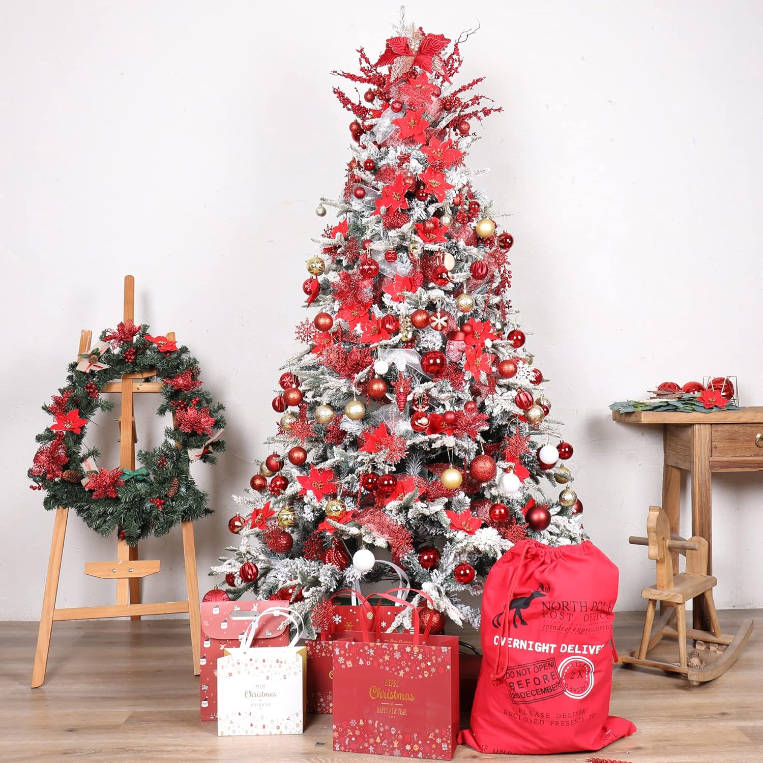 100-Pack Various Shatterproof Christmas Balls, Christmas Decorative Ball Ornaments for Xmas Tree- Red & Gold-0601968802547