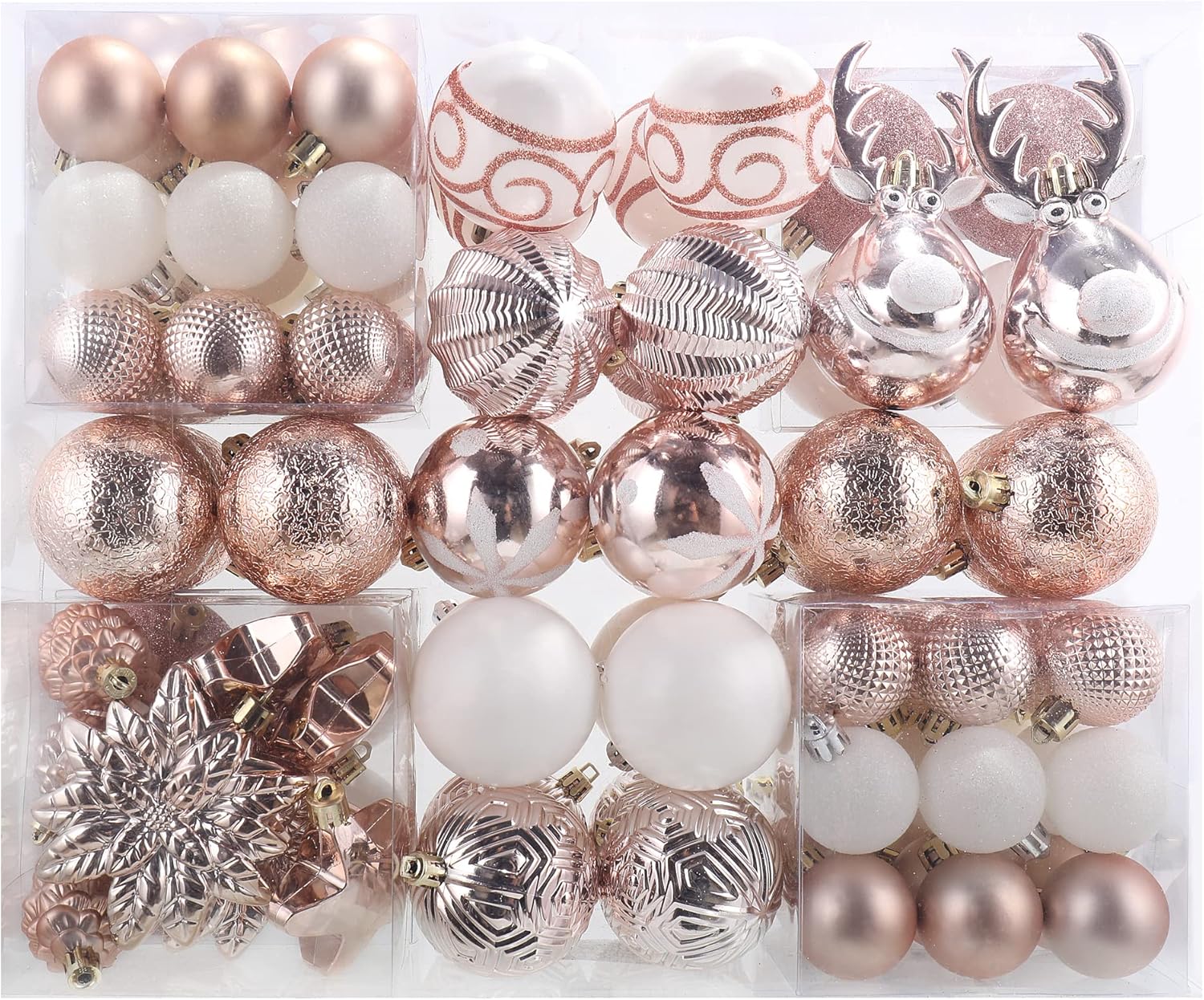 100-Pack Various Shatterproof Christmas Balls, Christmas Decorative Ball Ornaments for Xmas Tree- Rose Gold-601968802530