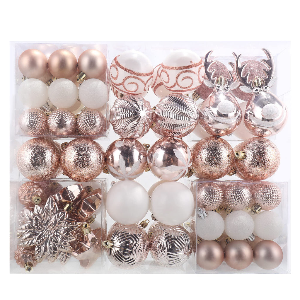 100-Pack Various Shatterproof Christmas Balls, Christmas Decorative Ball Ornaments for Xmas Tree- Rose Gold-601968802530