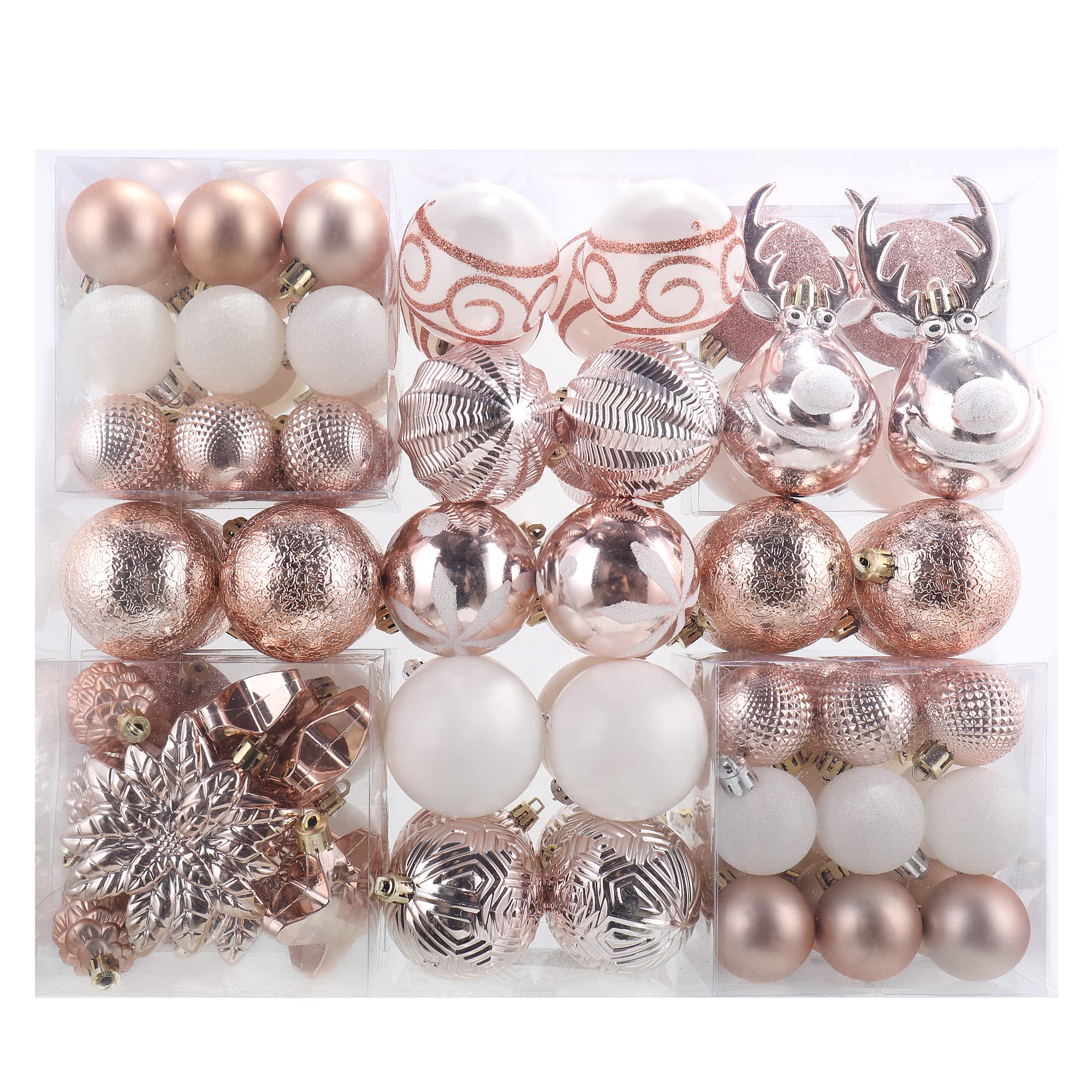 100-Pack Various Shatterproof Christmas Balls, Christmas Decorative Ball Ornaments for Xmas Tree- Rose Gold-601968802530