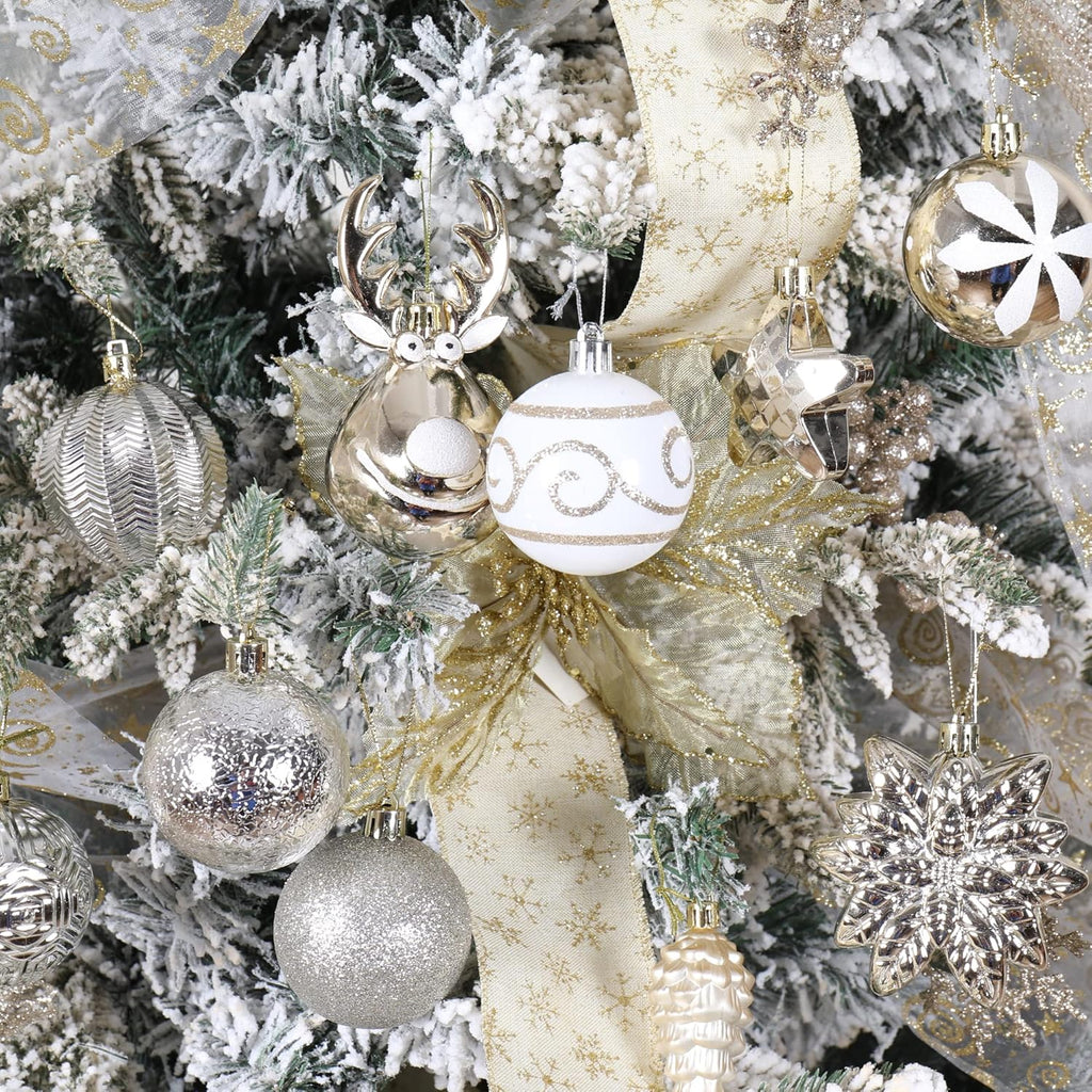100-Pack Various Shatterproof Christmas Balls, Christmas Decorative Ball Ornaments for Xmas Tree- Champagne Gold-643459441231