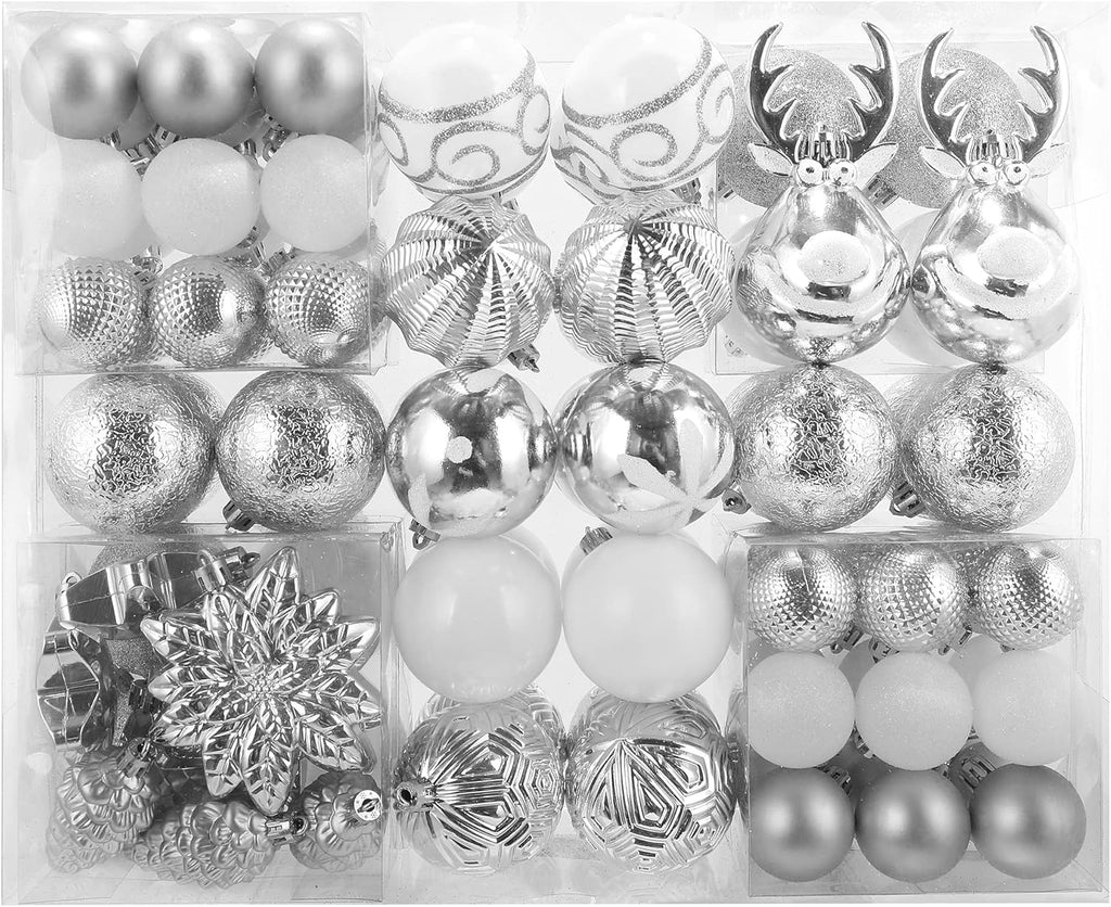 100 Pack Christmas Ball Ornaments,Silver and White Plastic Christmas Balls Shatterproof Christmas Tree Decorations in Indoor,Holiday Xmas Tree Decor Hanging Baubles Balls-601968800574