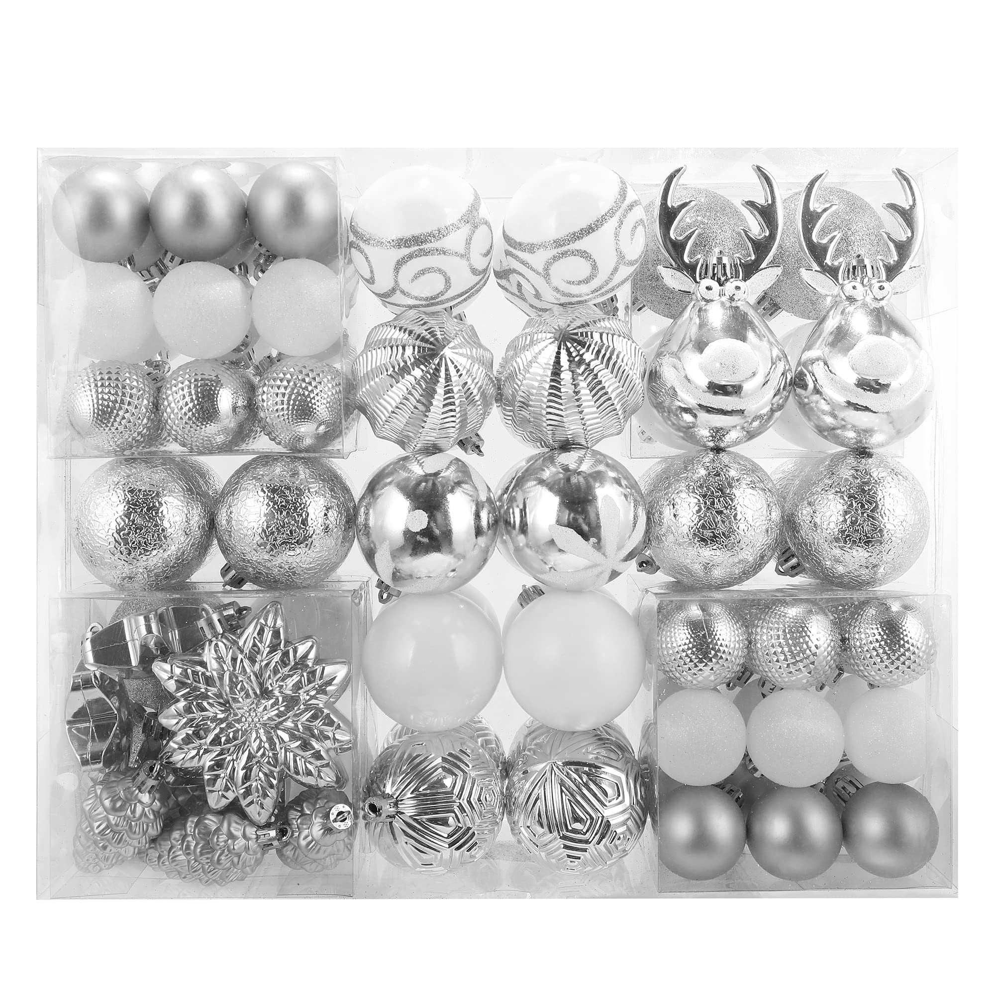 100 Pack Christmas Ball Ornaments,Silver and White Plastic Christmas Balls Shatterproof Christmas Tree Decorations in Indoor,Holiday Xmas Tree Decor Hanging Baubles Balls-601968800574