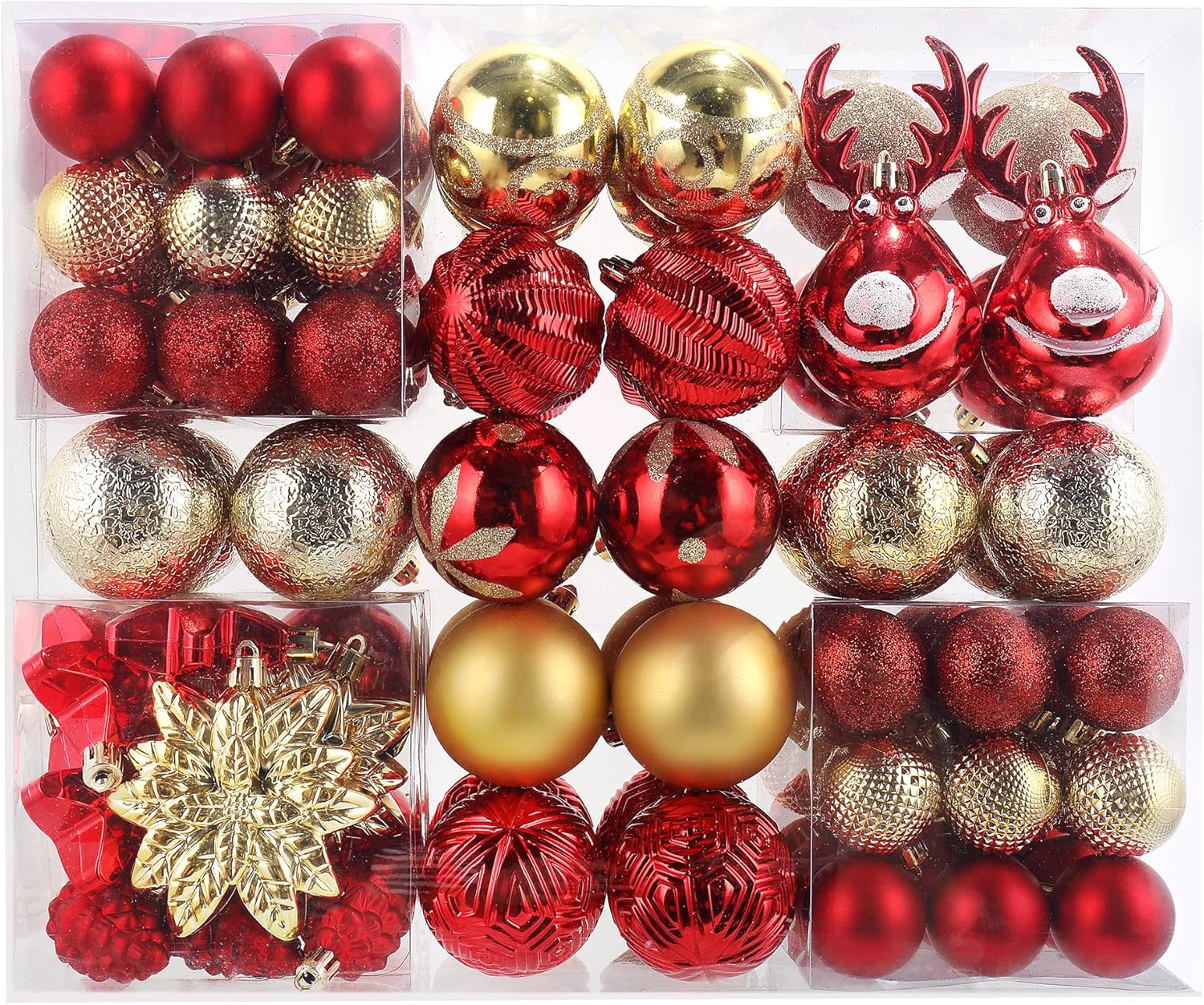 100-Pack Various Shatterproof Christmas Balls, Christmas Decorative Ball Ornaments for Xmas Tree- Red & Gold-0601968802547
