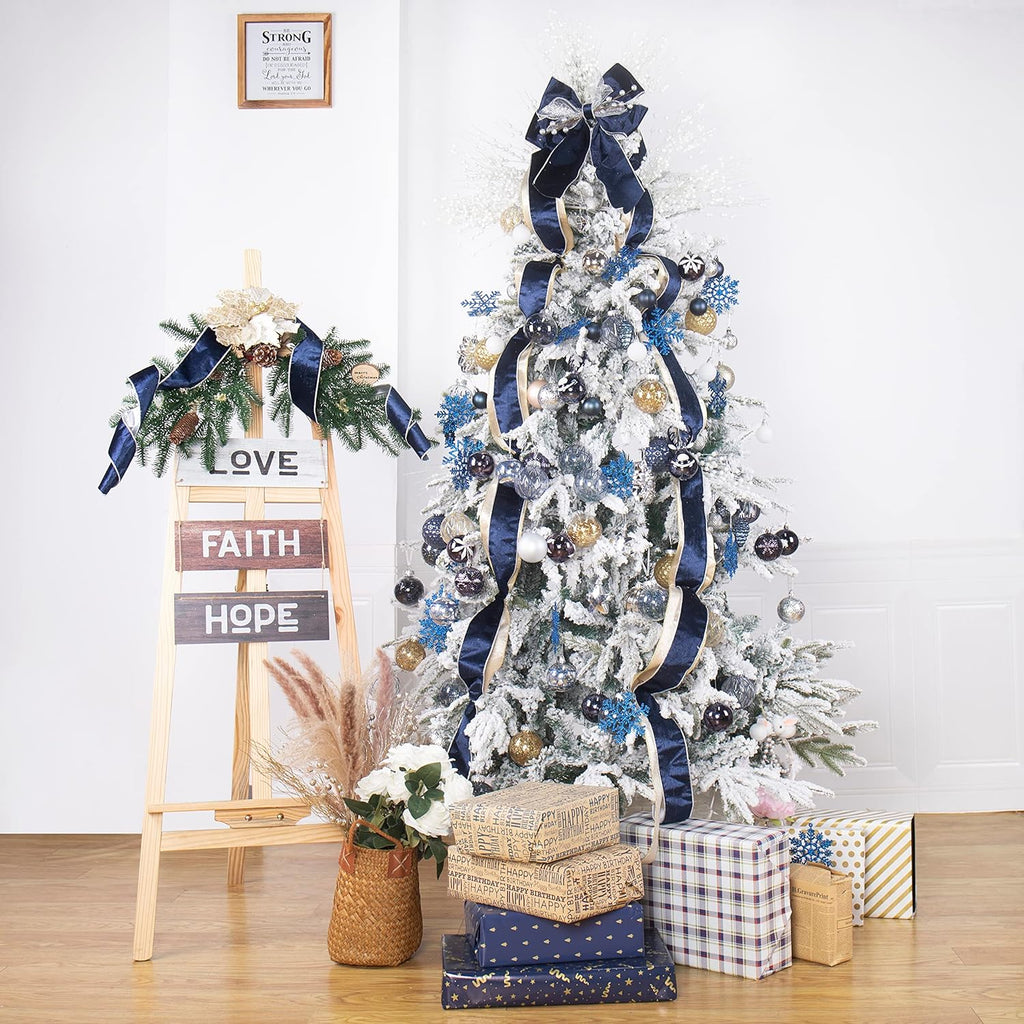 100 Pack Christmas Ball Ornaments,Navy Blue and White Plastic Christmas Balls Shatterproof Christmas Tree Decorations in Indoor,Holiday Xmas Tree Decor Hanging Baubles Balls-601968800604