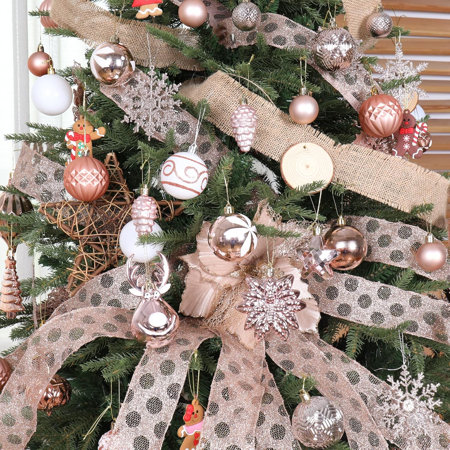 100-Pack Various Shatterproof Christmas Balls, Christmas Decorative Ball Ornaments for Xmas Tree- Rose Gold-601968802530